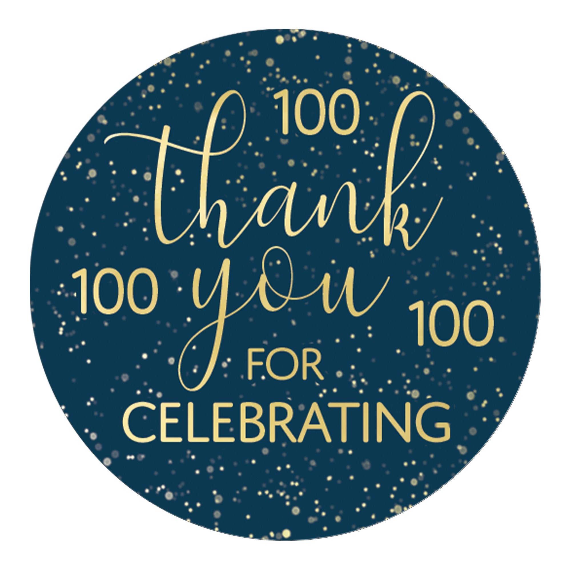 Navy Blue and Gold Milestone Birthday Thank You Stickers - 100th